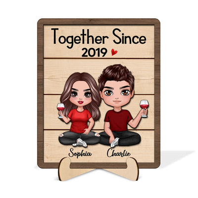 Doll Couple Sitting Gift For Him Gift For Her Personalized 2-Layered Wooden Plaque