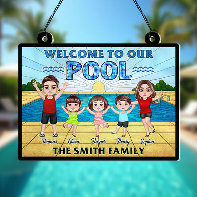 Summer Welcome To Our Family Pool Personalized Suncatcher