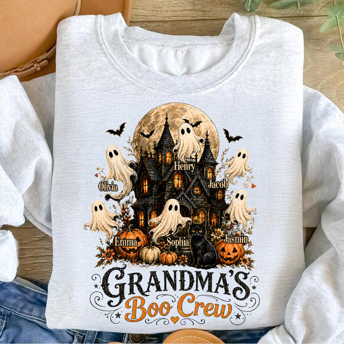 Grandma's Boo Crew Haunted House Halloween - Personalized Shirt - Gift for Grandma