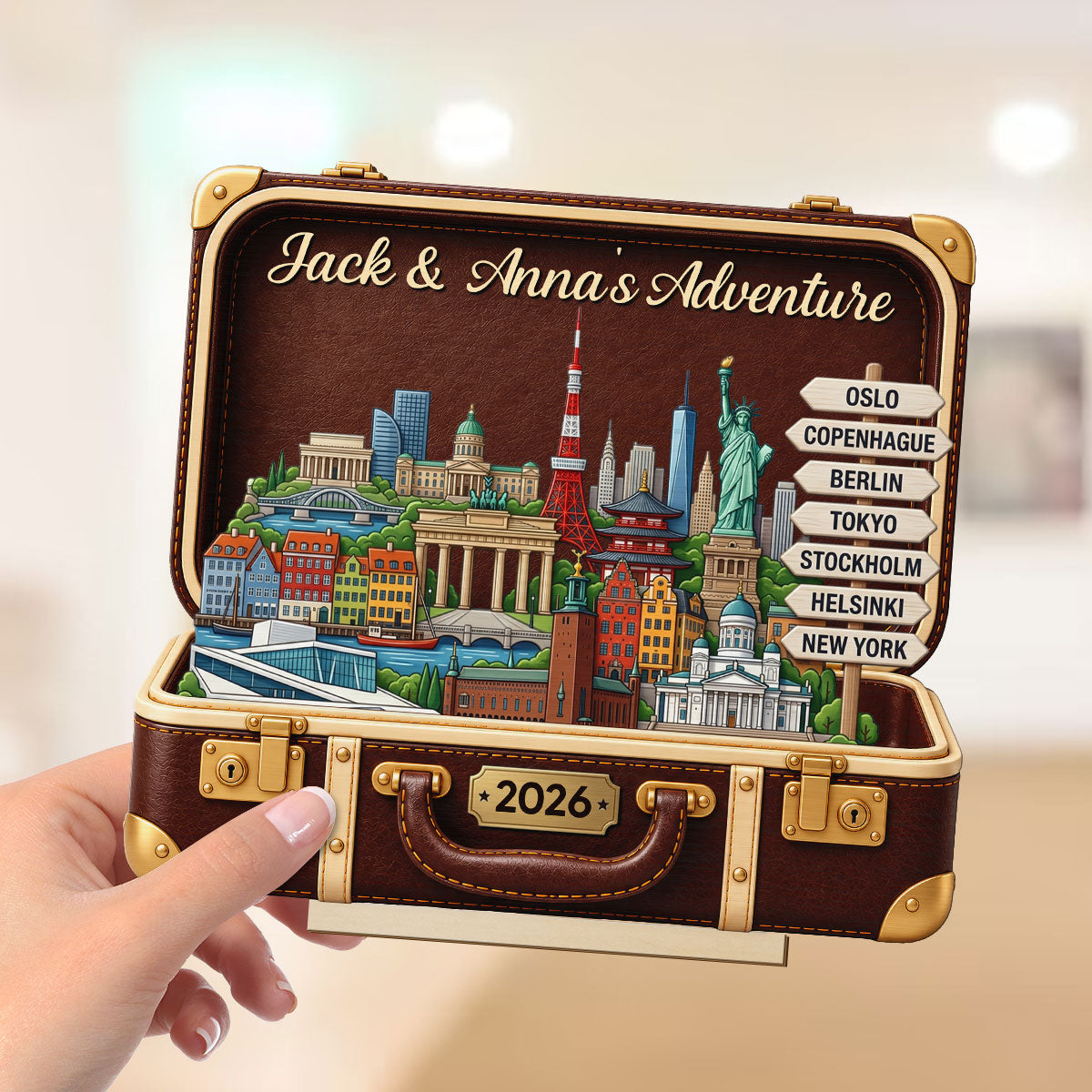 Custom Travel Adventure Suitcase 2D Flat Printed - Personalized 2-Layered Wooden Plaque - Traveling Destination Keepsake, Christmas Gift For Traveling Lovers