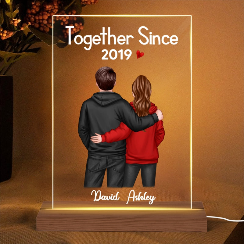 Back View Hoodie Couple Valentine‘s Anniversary Gift For Him Gift For Her Personalized Rectangle Acrylic Plaque LED Lamp Night Light