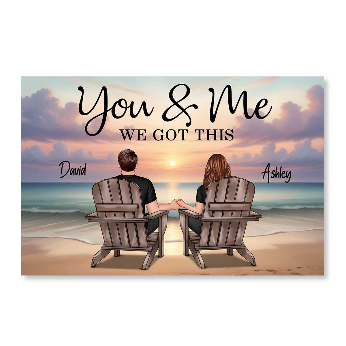 Eternal Sunset Personalized Beach Landscape Couple Poster, Anniversary Gift, Birthday Gift, Wedding Gift For Couple, For Him, For Her