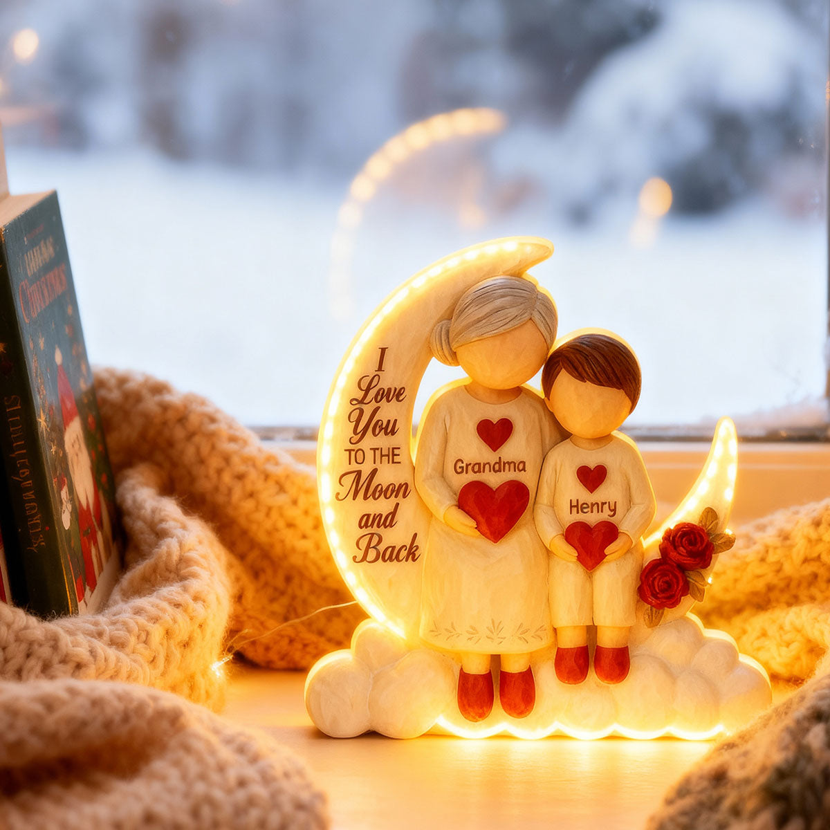 Grandma Granddaughter Grandson On Moon 3D Effect - Personalized Light Box