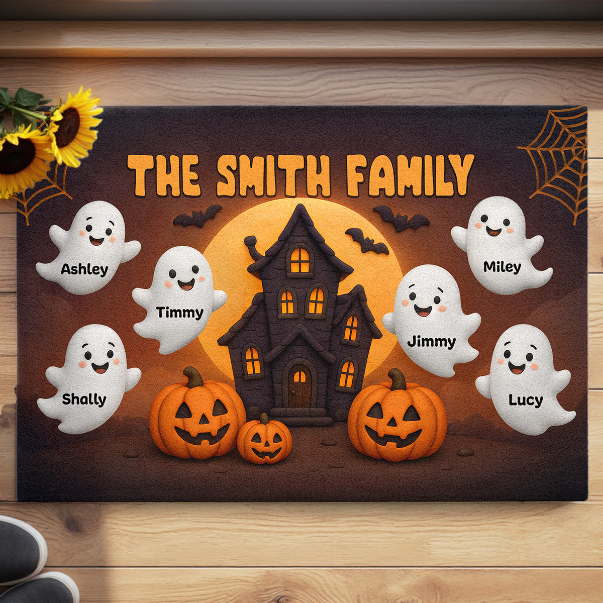 3D Effect Halloween Boo Family Haunted House Personalized Doormat, Halloween Home Decoration