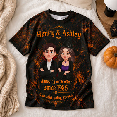 Retro Halloween Couple - Personalized Shirt - Halloween Matching Shirts for Couple, Anniversary Gift for Him, for Her