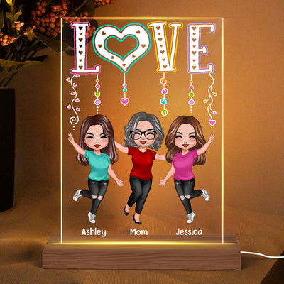 LOVE Happy Doll Mom Daughters Personalized Rectangle Acrylic Plaque LED Night Light