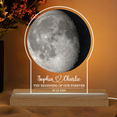 Couple Custom Moon Phase Personalized Acrylic Warm LED Night Light, Anniversary Gift, Wedding Gift