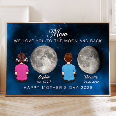 Kids Sitting Birth Moon Phase The Day You Become Mom Grandma Personalized Poster, Gift