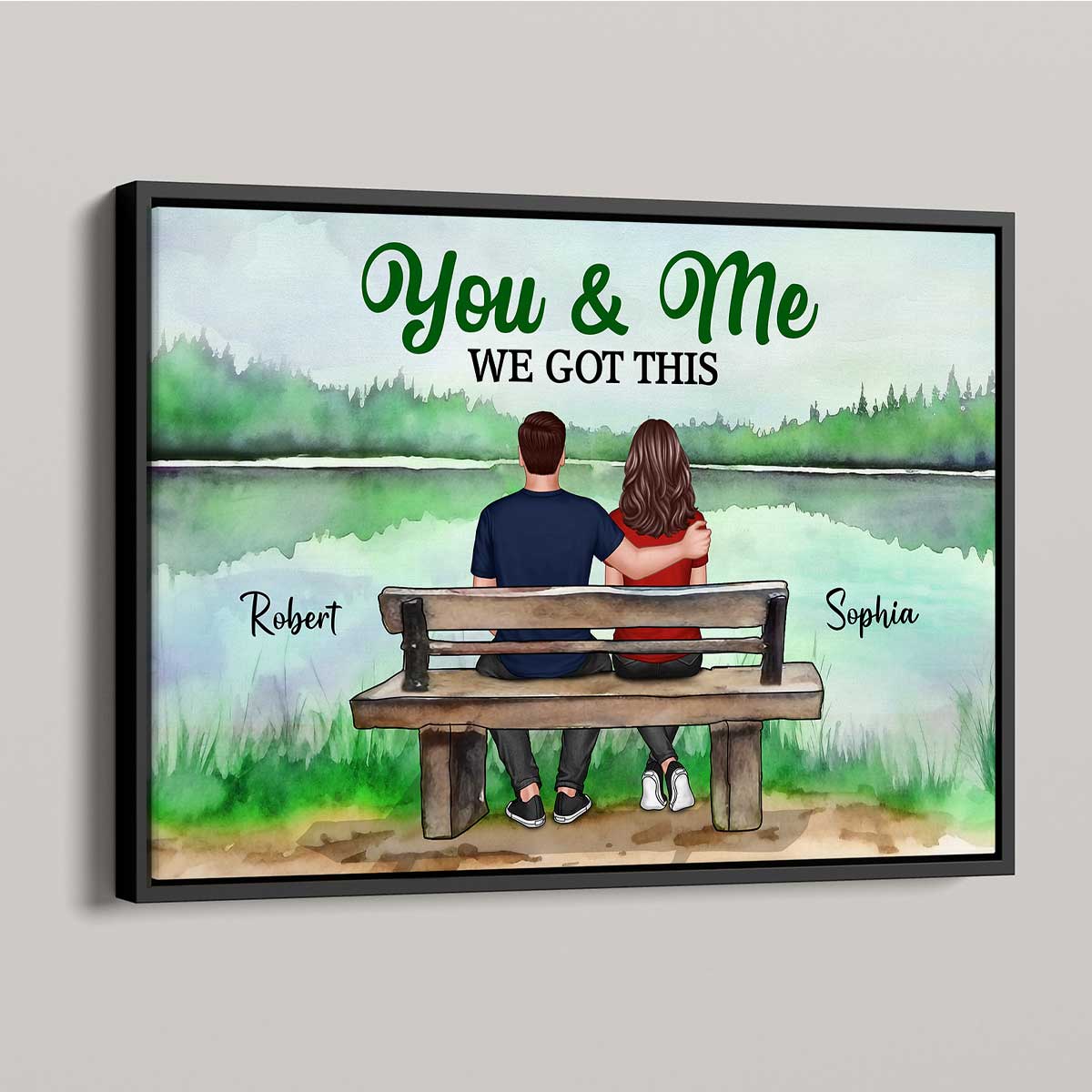 Couple On Bench Lake View Personalized Horizontal Poster