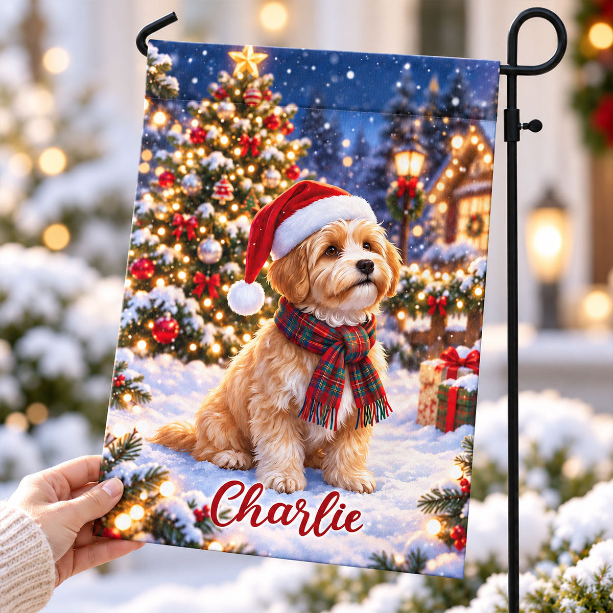 Winter Christmas Dog Cat Photo Upload - Personalized Garden Flag - Holiday Decoration For Dog Lovers, Cat Lovers