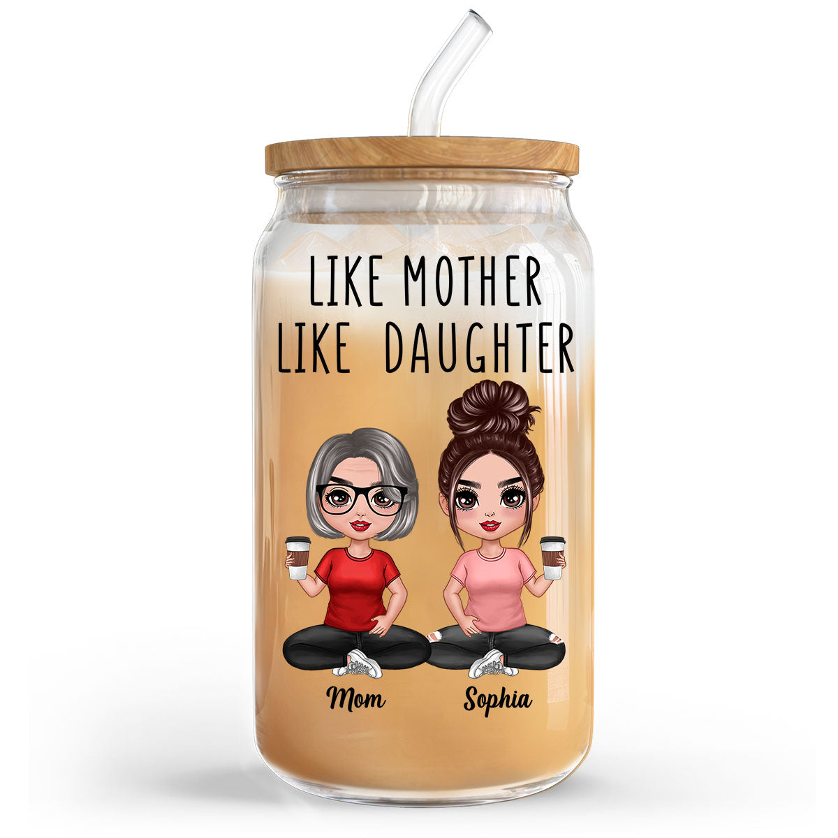 Doll Mom Daughter Like Mother Like Daughter Mother‘s Day Gift Personalized Clear Glass Can