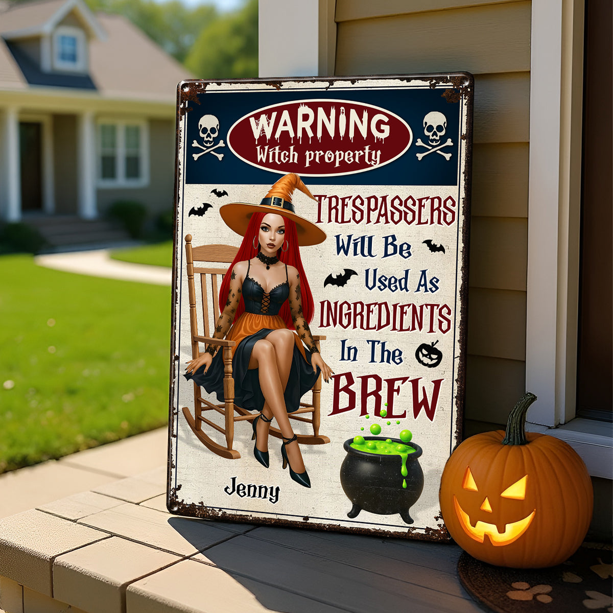 Warning Witch Property Personalized Metal Sign, Backyard Sign, Home Decor Gift For Yourself