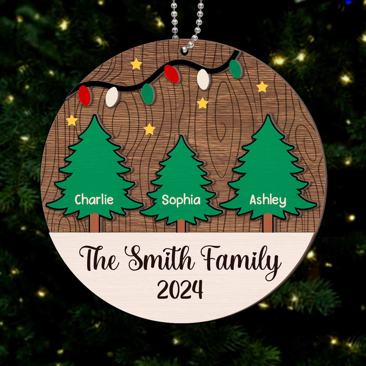 Christmas Tree Family Member Names Personalized 2-Layer Wooden Ornament