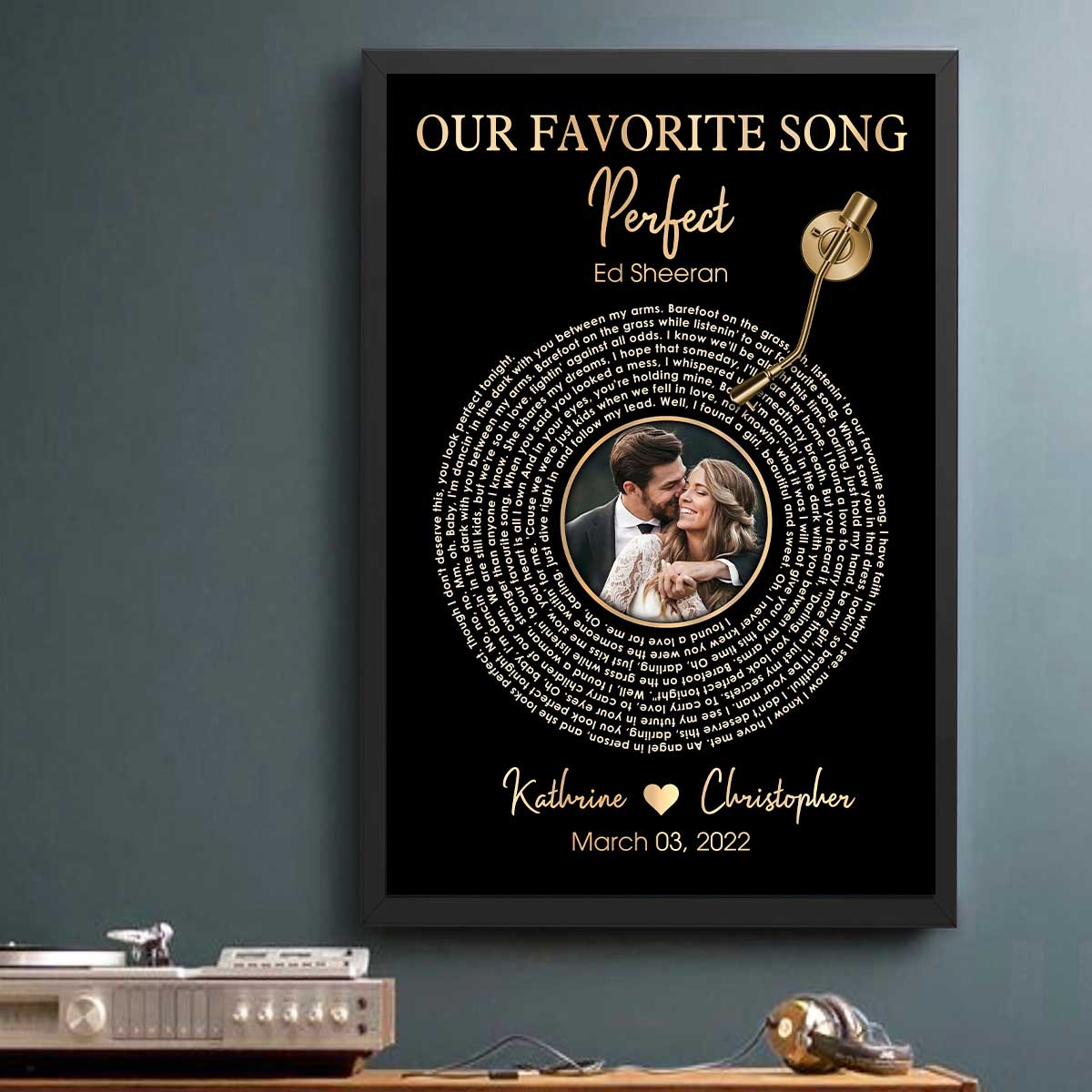 Upload Photo Metallic Effect Song Lyrics Art Personalized Poster, Anniversary  Gift For Her, For Him
