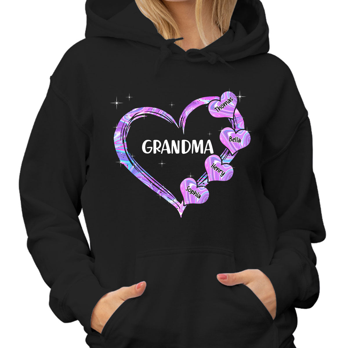 Hologram Grandma Hearts Grandkids Names Personalized Shirt