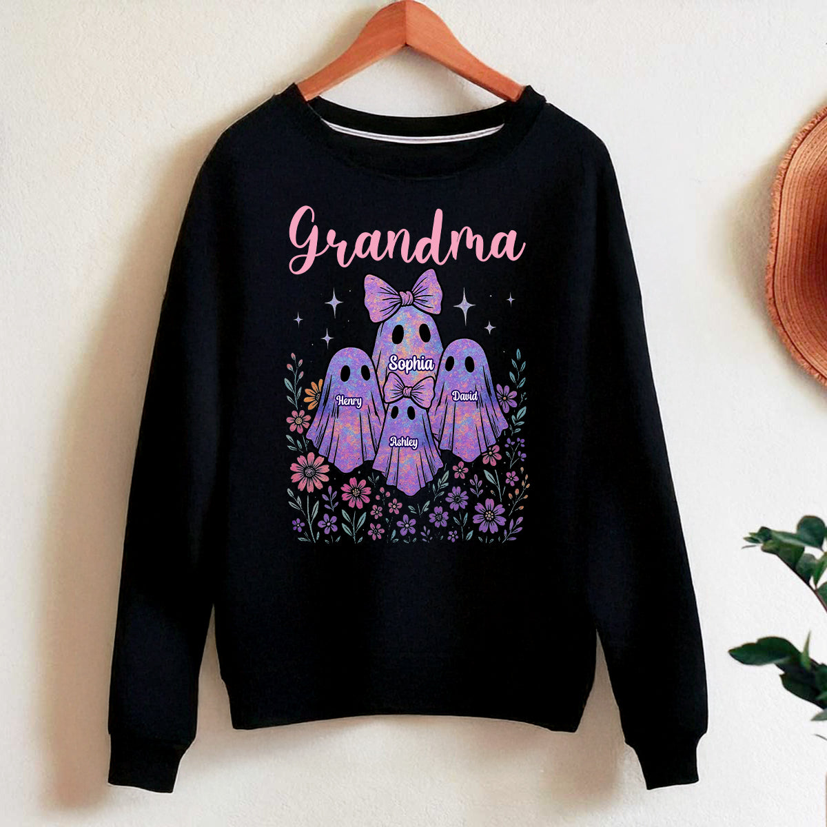 Grandma Mom Iridescent Cute Ghost Personalized Sweatshirt, Halloween Gift