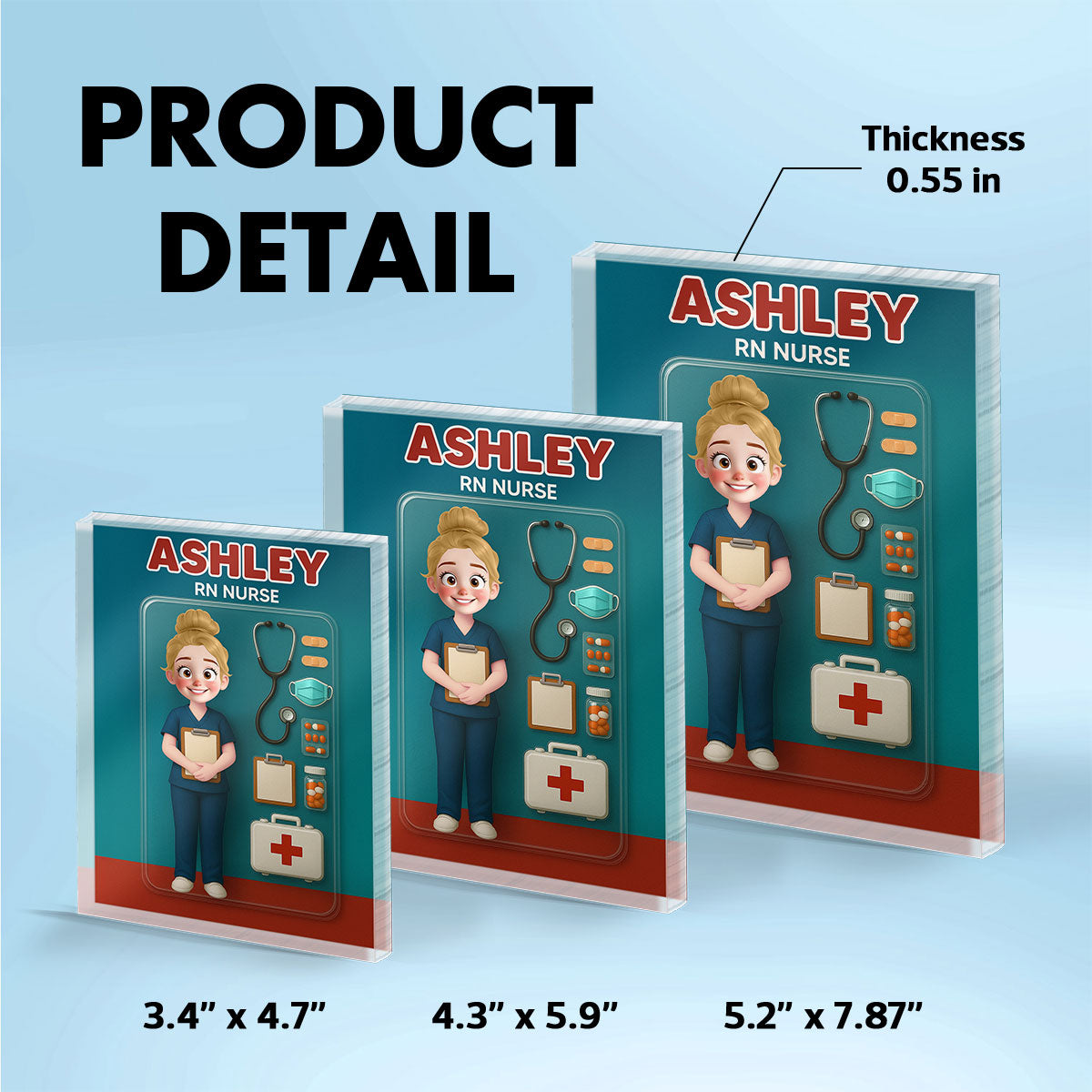 3D Effect Cartoon Funny Style Nurse Custom Figure Personalized Flat Rectangle Acrylic Block