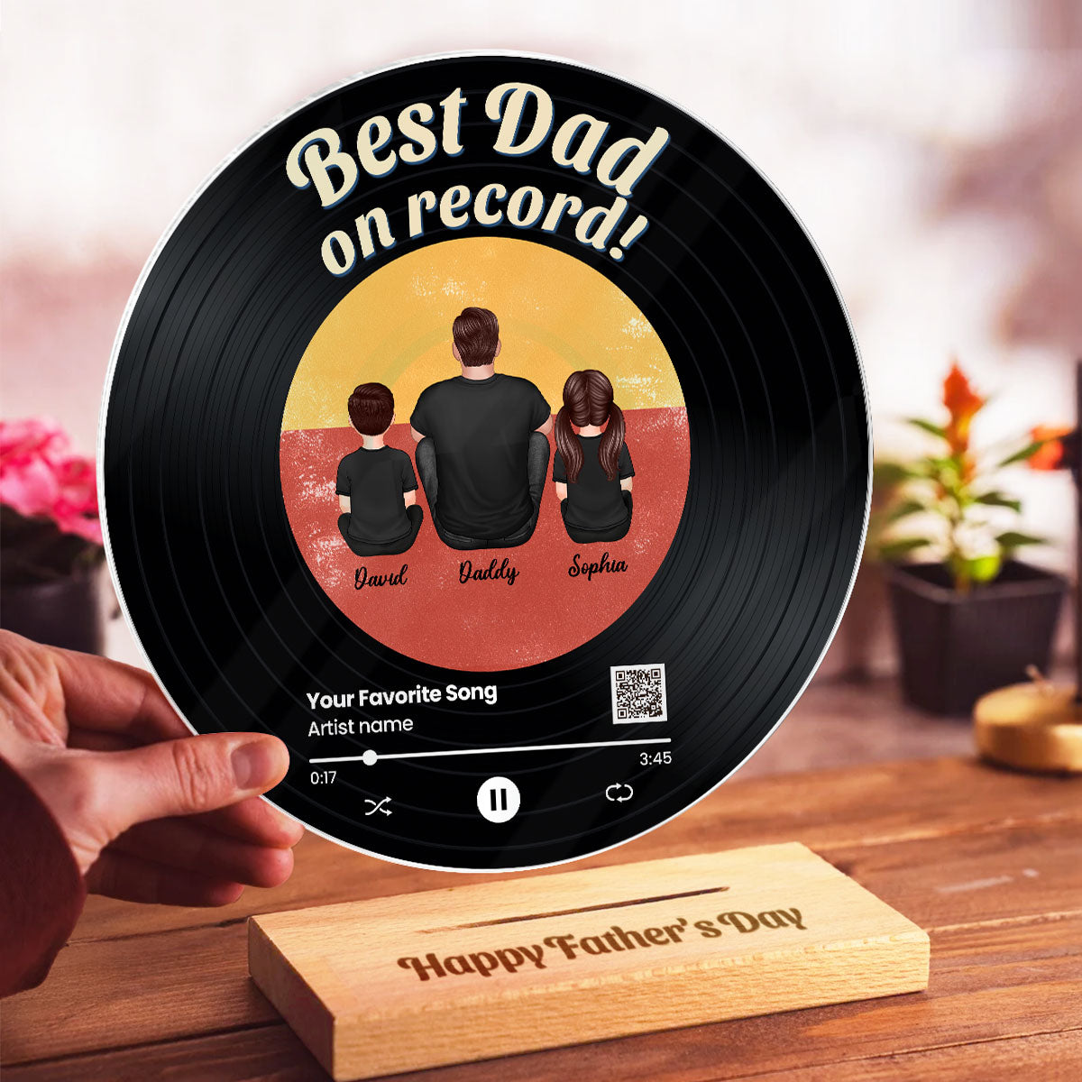 Retro Best Dad On Record Favorite Song Scannable QR Code Personalized Acrylic Record Plaque, Father's Day Gift For Dad