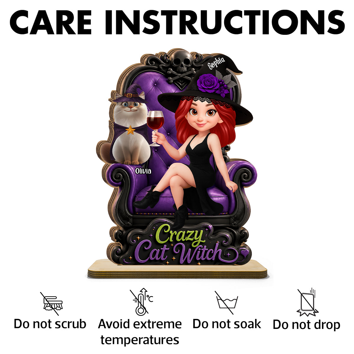 Crazy Cat Witch Halloween - Personalized 2-Layered Wooden Plaque - Halloween Decor for Cat Lovers