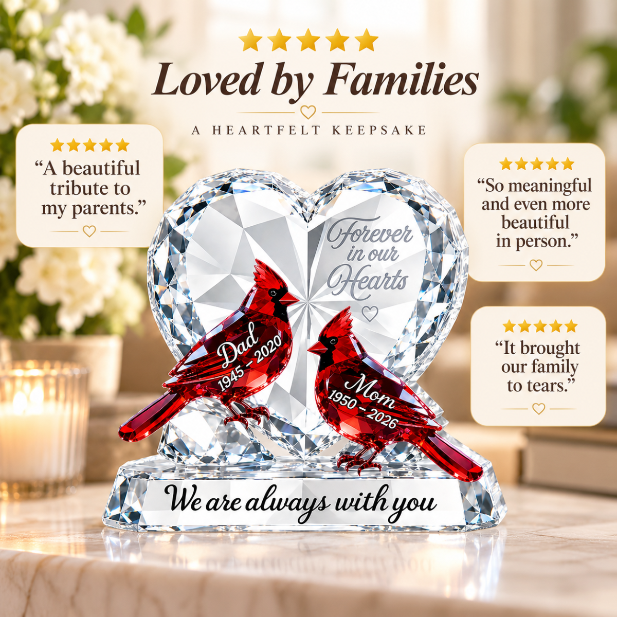 Always With You Cardinals Memorial 2D Flat Printed - Personalized Acrylic Block Plaque (Not Crystal) - Memorial Gift, Sympathy Gift