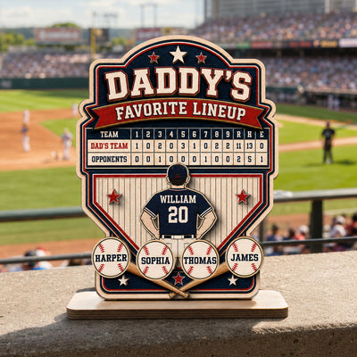 Baseball Dad Favorite Lineup - Personalized Wooden Plaque - Father's Day Gift for Dad, Husband