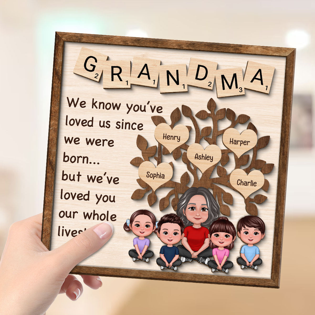 Family Tree Grandma We Know You‘ve Loved Us Since We Were Born Personalized 2-Layer Wooden Plaque