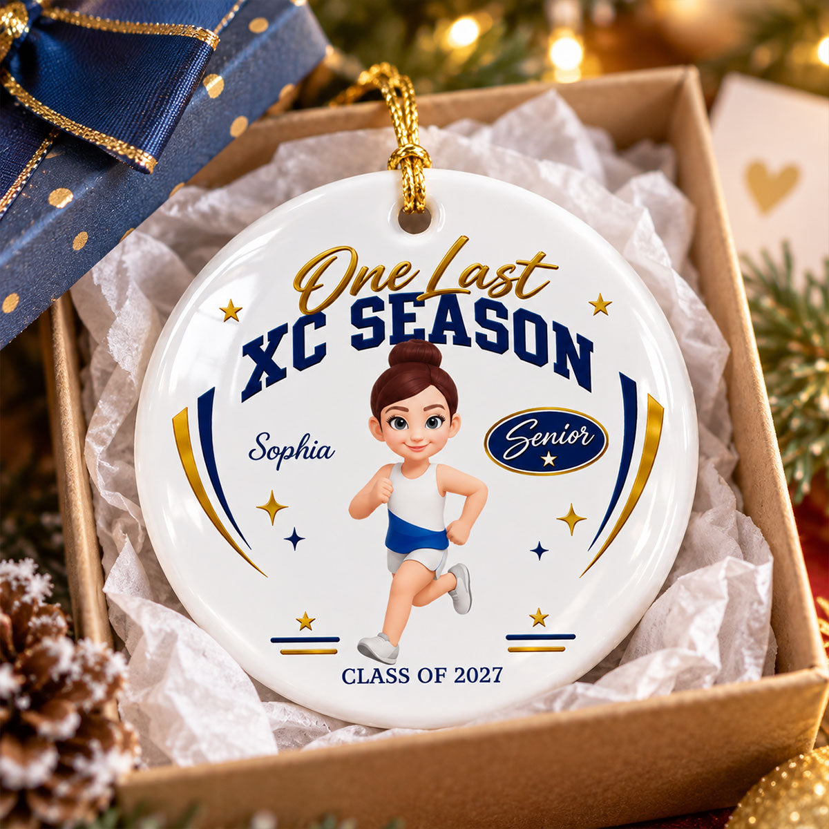 One Last XC Season Senior Cross Country Athlete - Personalized Ceramic Ornament - Last Race, Last Season Keepsake For XC Senior, Gift For Daughter, Gift For Son