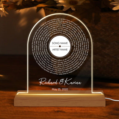 Personalized Vinyl Record Song with Lyrics on Acrylic LED Night Light,  Gift, Personalized Gift for Her, Gift for Him, Wedding Song Gift