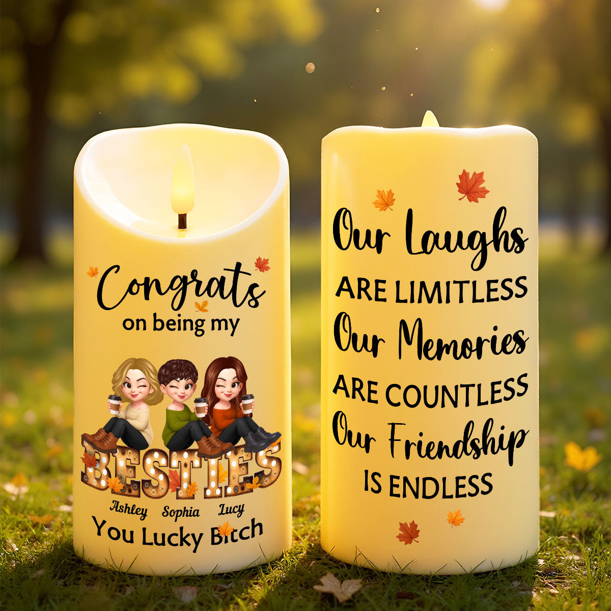 Congrats On Being My Bestie Fall Season Marquee Personalized LED Candle