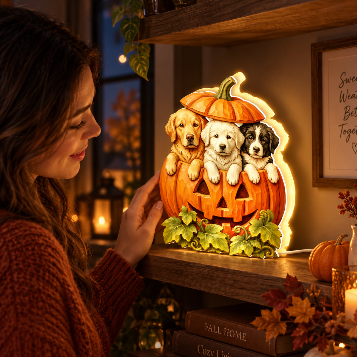 Custom Dog Cat Pumpkin Art - Personalized Light Box - Pet Halloween Fall Decor