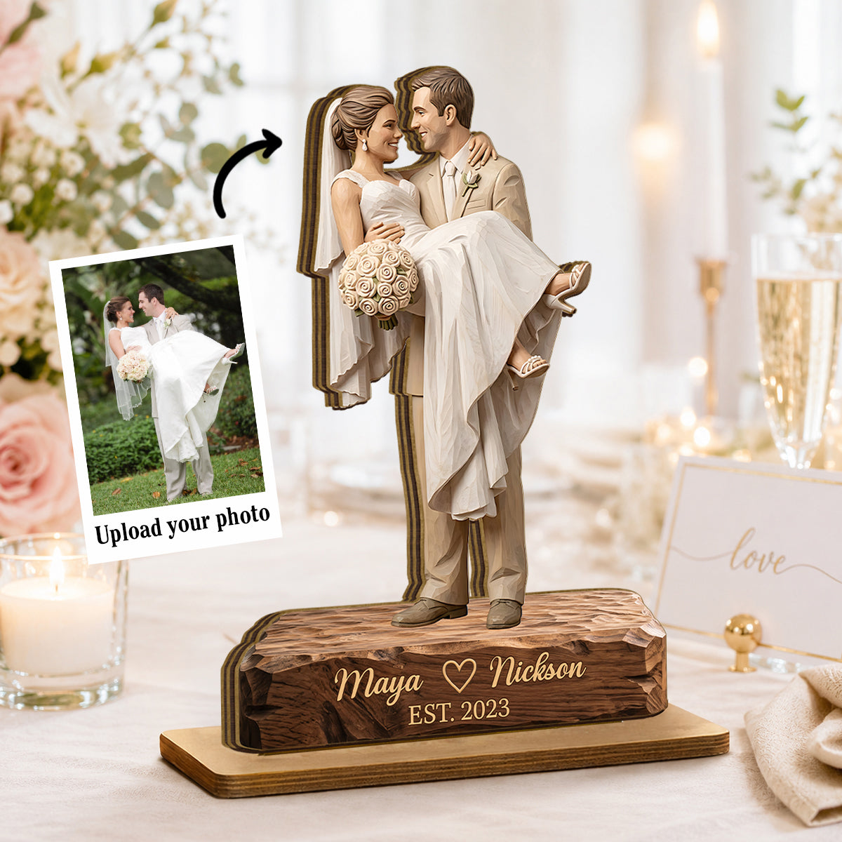 Custom Couple Photo Portrait - Personalized 2-Layered Wooden Plaque - Wedding Anniversary Gift for Her, for Him