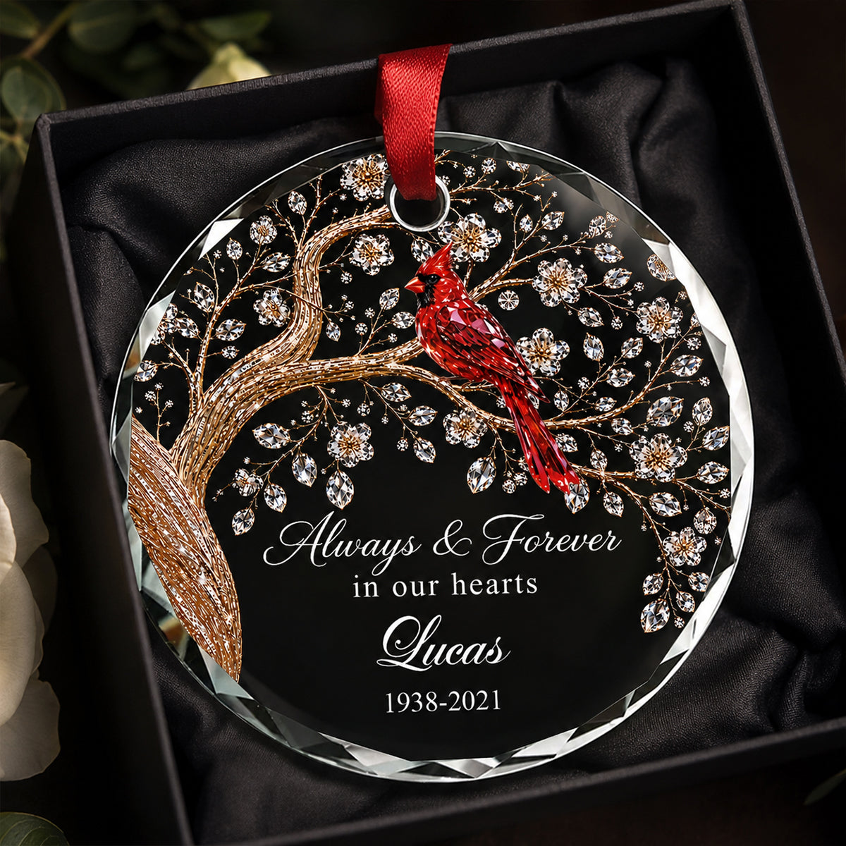 Always And Forever in Our Hearts - Personalized Glass Ornament - Heartfelt Memory Sympathy Keepsake for Loved Ones