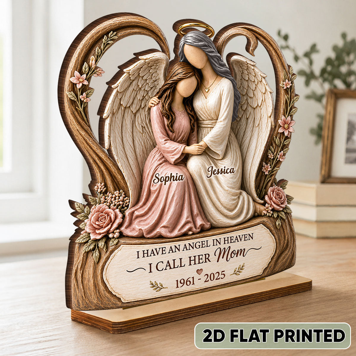I Have An Angel In Heaven I Call Her Mom - Personalized 2-Layered Wooden Plaque - Sympathy Gift, Remembrance Gift