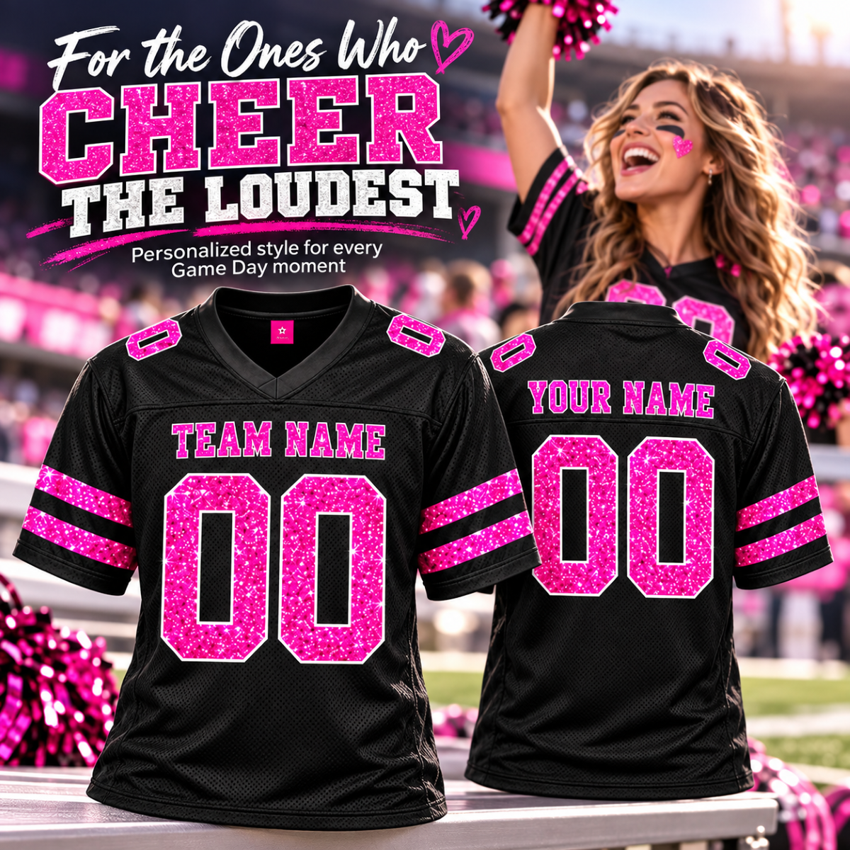 Trending Football Design For Girls - Personalized Football Jersey - Gift For Football Mom, Daughter, Cheerleaders (Not Real Glitter)