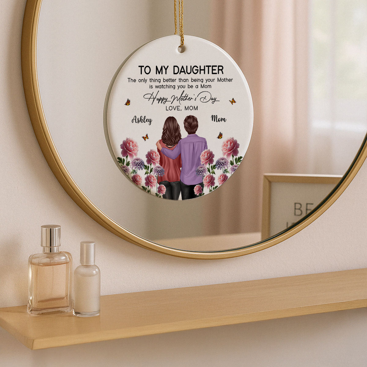 To My Daughter From Mom Happy Mother's Day Birth Flower Personalized Ceramic Ornament, Gift For Daughter | Made In The USA