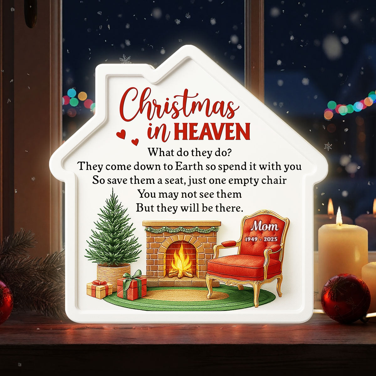 3D Effect Christmas In Heaven Family Memorial House Shaped - Personalized Light Box