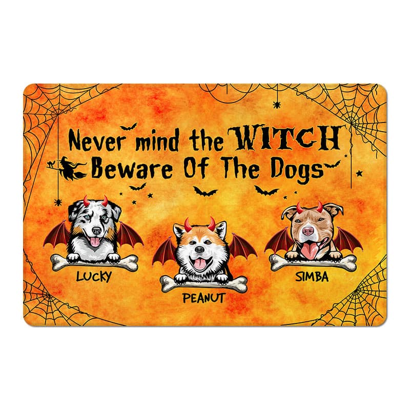 Halloween Wicked Witch & Little Monster Dog Personalized Doormat