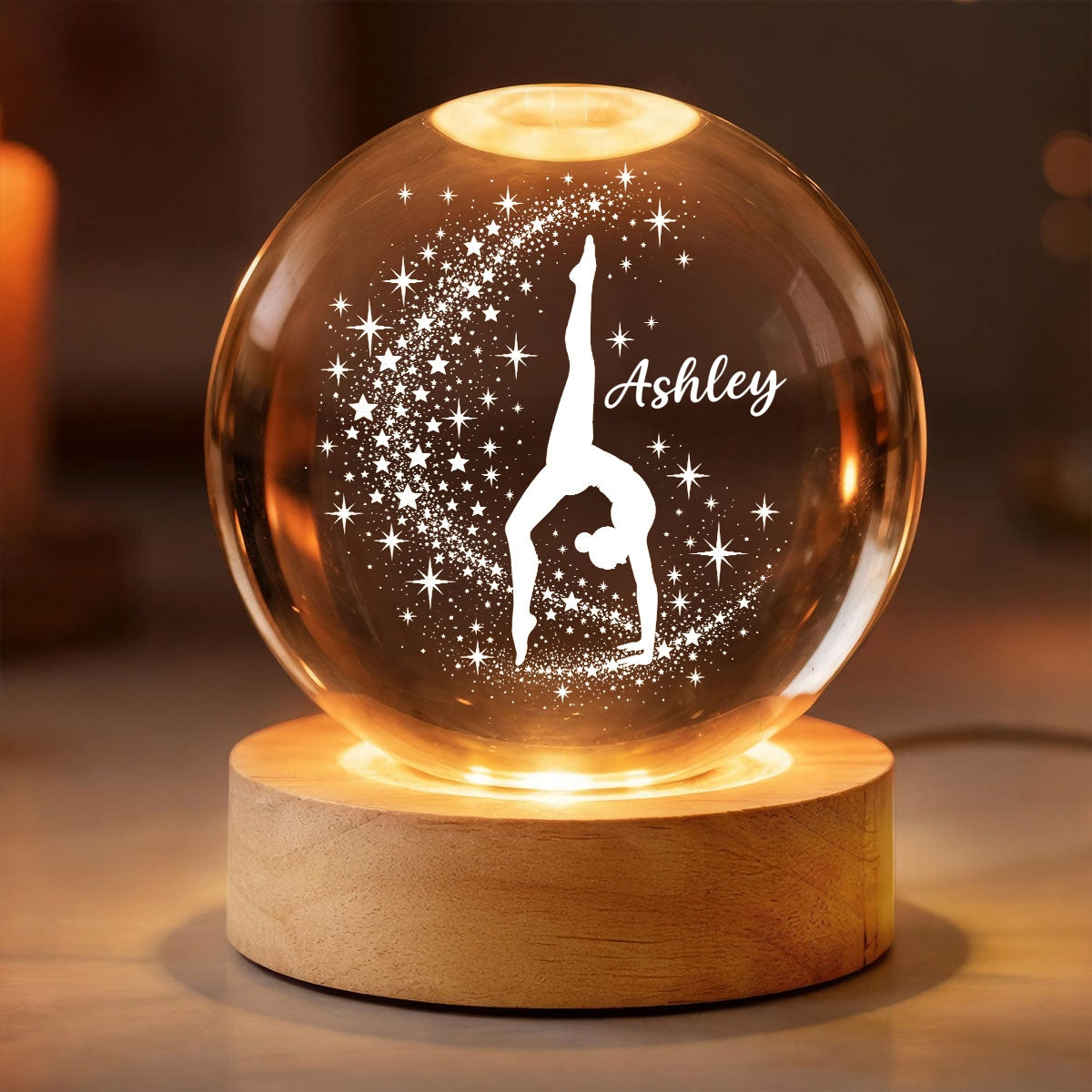 Beautiful Gymnastic Girl Custom Name - Personalized Crystal Ball LED Night Light - Christmas Gift For Gymnastic Girl, Gymnast, Daughter, Granddaughter,