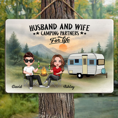 Doll Camping Couple Mountain Personalized Wood Sign