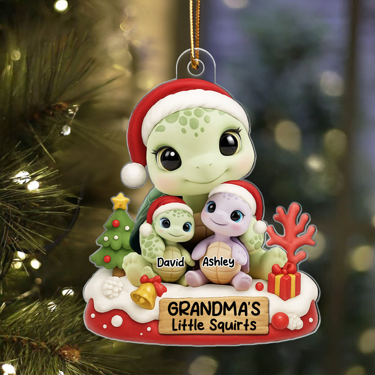 Grandma's Little Squirt Turtle Personalized Acrylic Ornament, Christmas Gift for Grandma