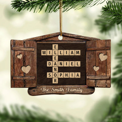 Family Names Window Crossword Puzzle Personnalized Wooden Ornament, Christmas Decoration
