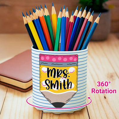 Custom Pencil Notebook Teacher Personalized Rotating Pen Holder, Back to School Gift for Teacher