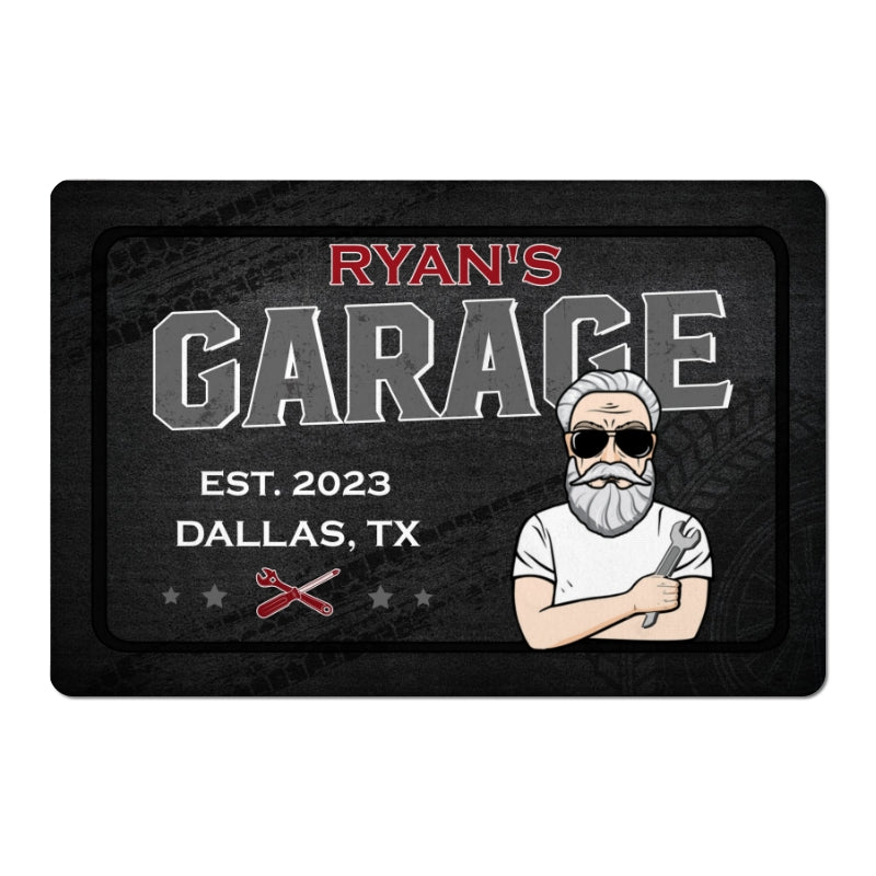 His Garage Old Man Young Man Personalized Garage Doormat