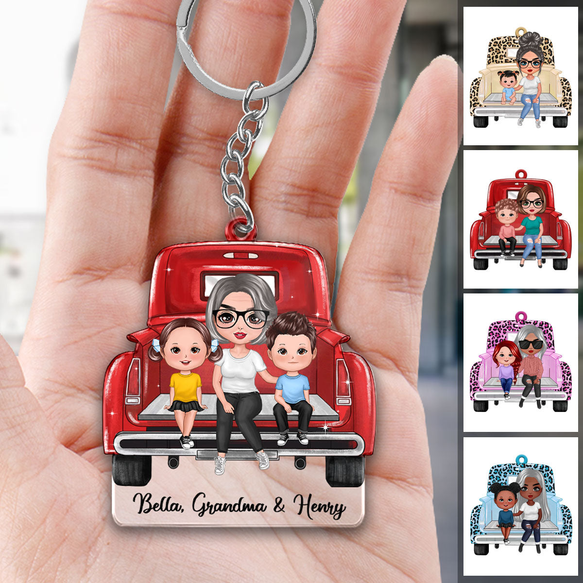 Doll Grandma Grandkids On Truck Personalized Acrylic Keychain