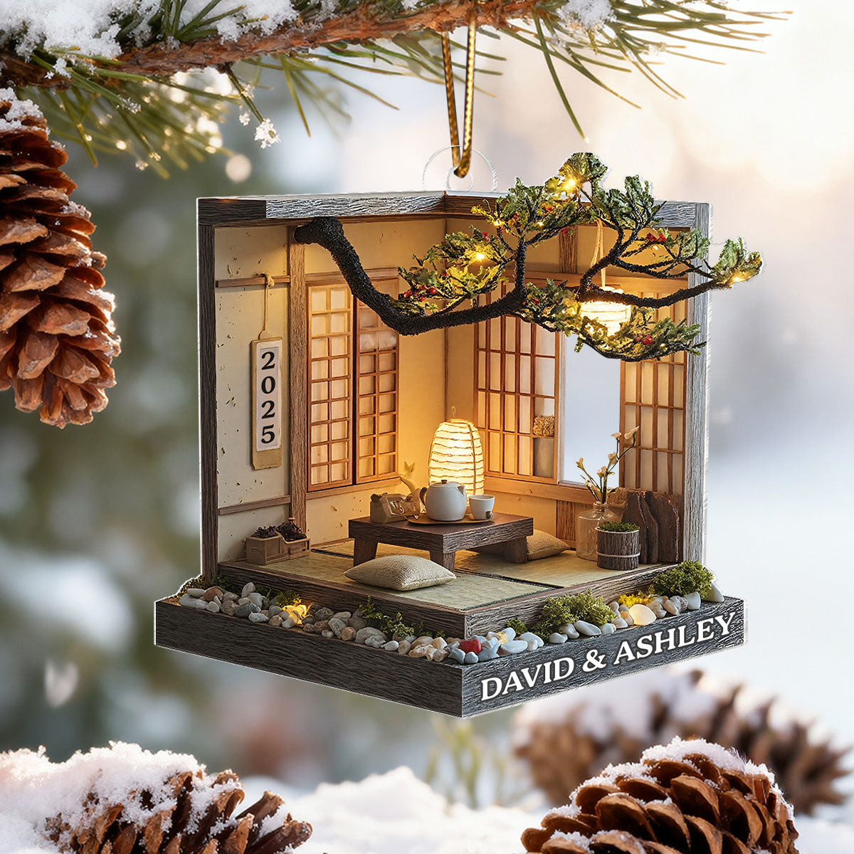 Zen Tea Room Japanese Minimalist Miniature - Personalized Acrylic Ornament - Christmas Gift For Him, For Her, For Couple