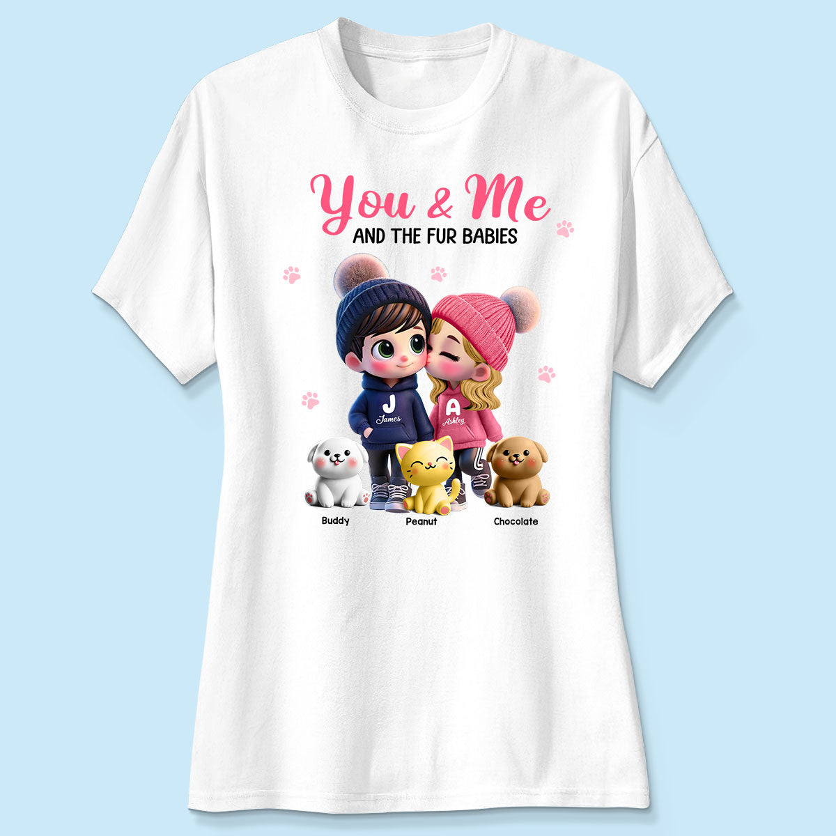You Me And The Dog Cat Cute Cartoon Couple Walking Personalized Shirt, Just Because, Anniversary,  Gift for her, gift for him