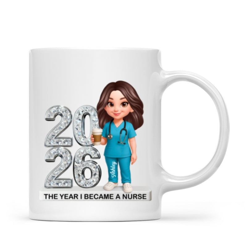 The Year I Became A Nurse - Personalized Mug - Christmas Gift, Graduation Gift For Nurse, Milestone Keepsake For Healthcare Workers