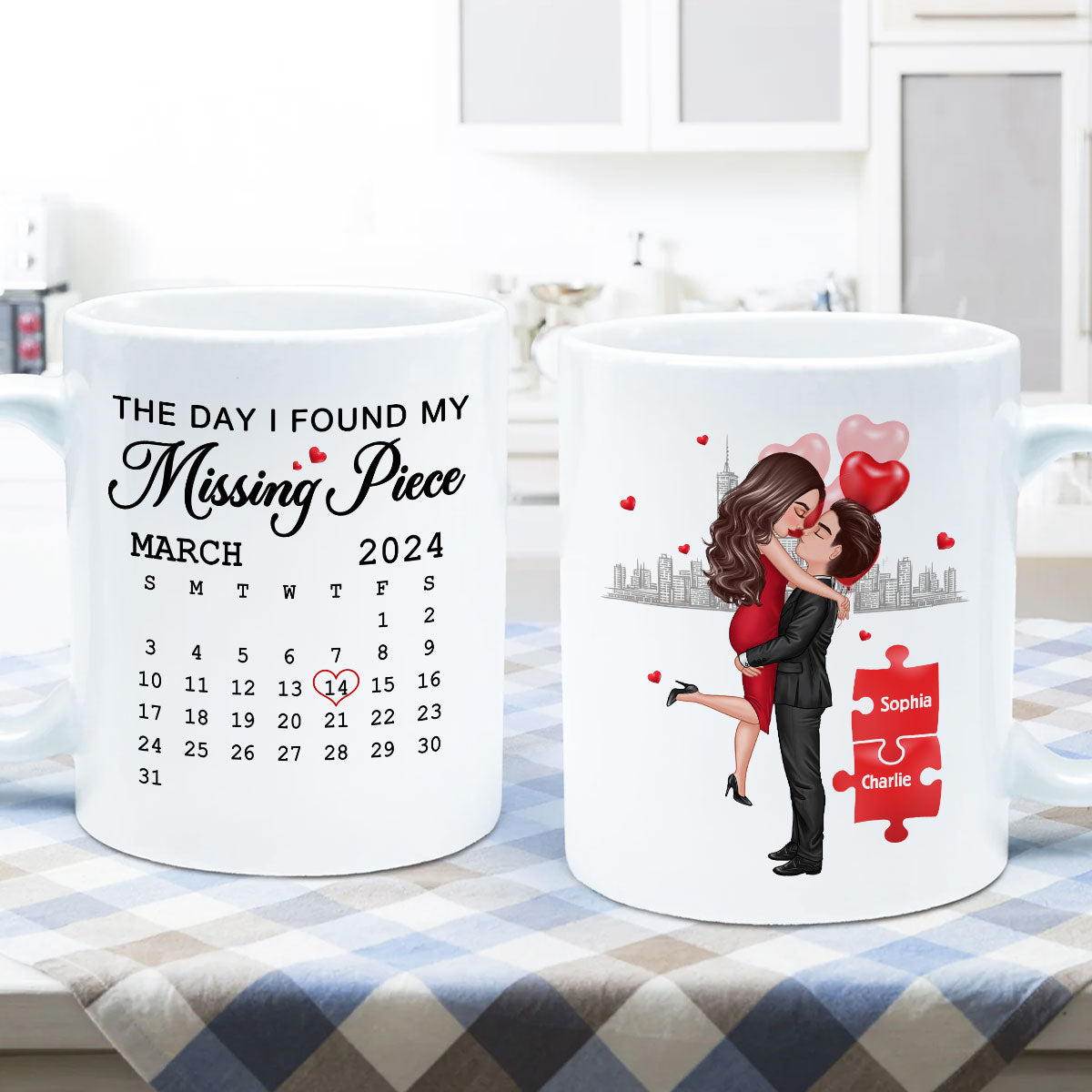 The Day I Found My Missing Piece Calendar Keepsake Personalized Mug,  Gift, Anniversary Gift For Couple