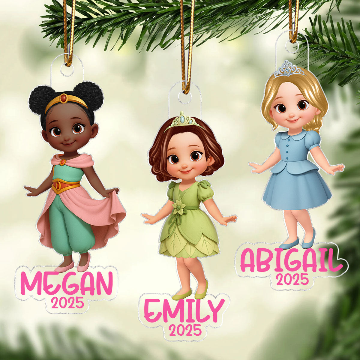 3D Effect Princess Personalized Acrylic Ornament, Christmas Gift for Kid Girls