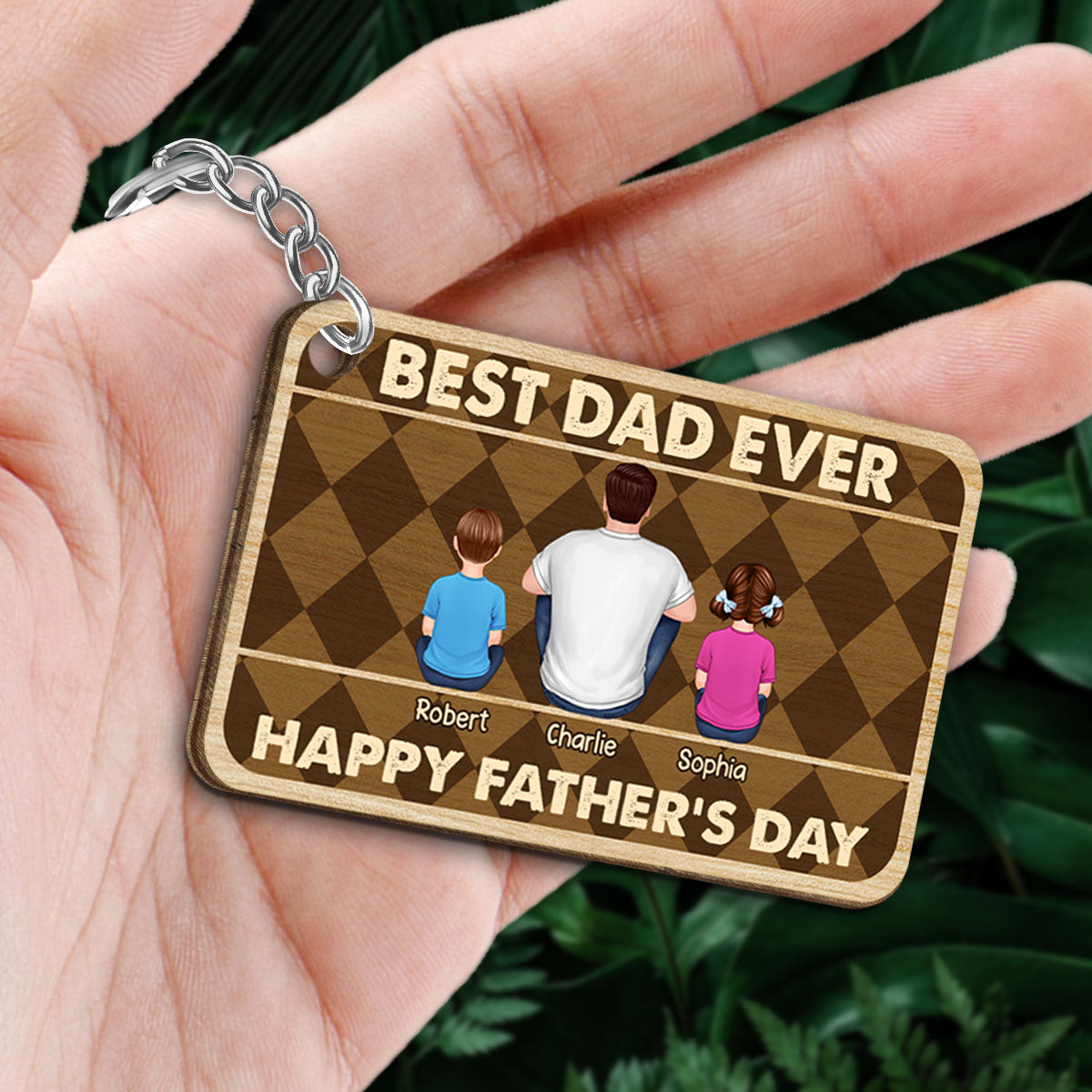 Best Dad Ever Happy Father‘s Day Personalized Wooden Keychain